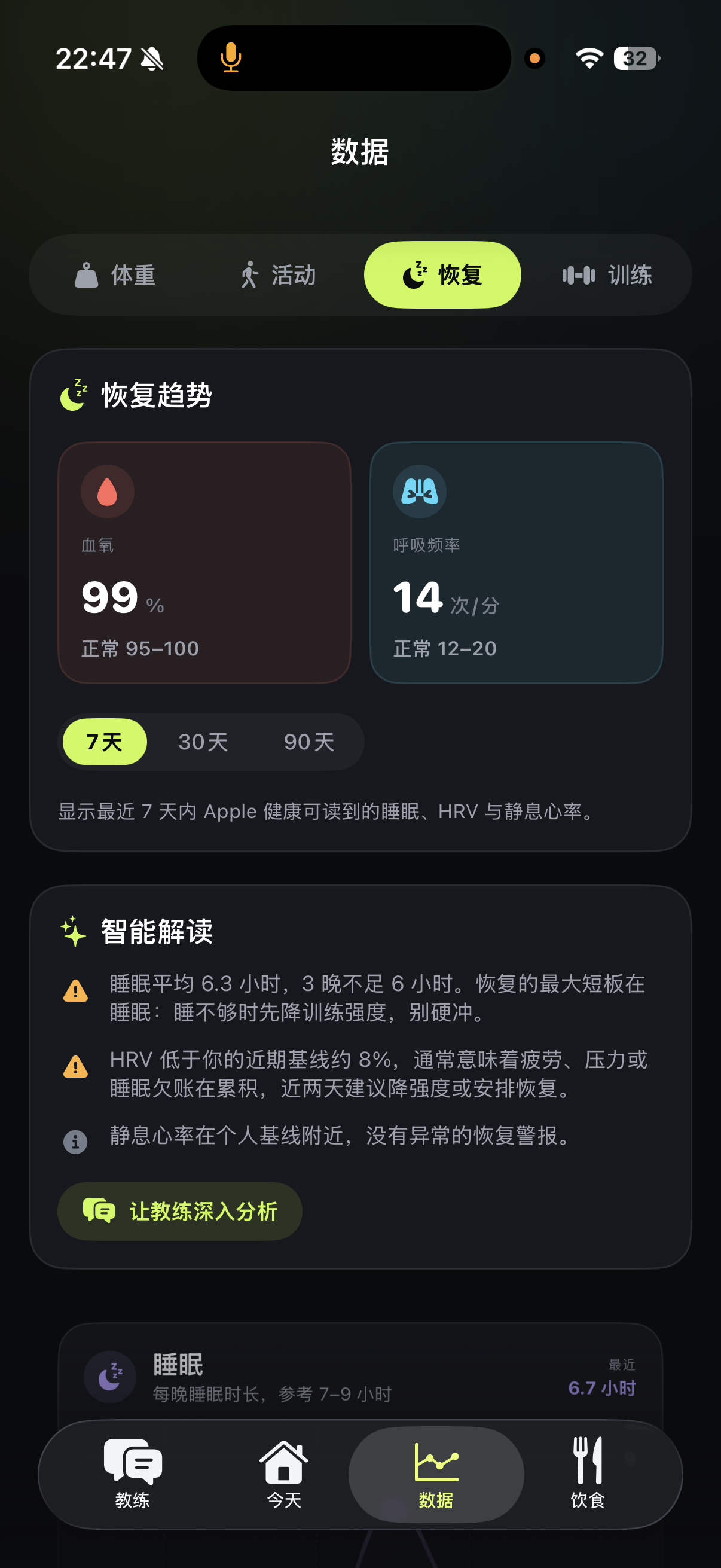 练境恢复趋势和智能解读页面